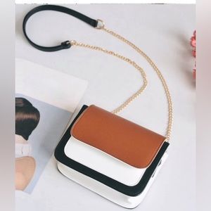 Camel, black and white cross body purse